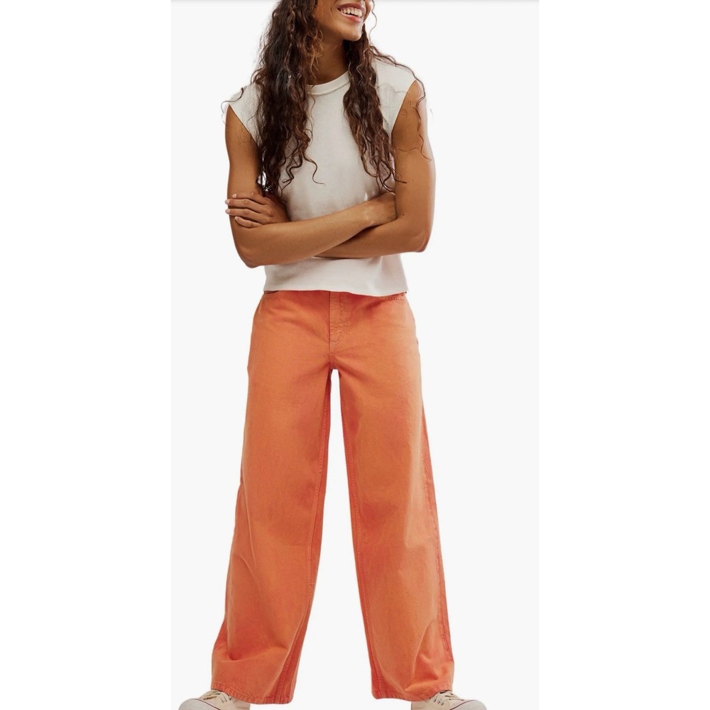 🧡NEW!Free People We The Free Waterfalls Baggy Wide Leg Jeans Oklahoma Sun Sz 25